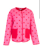 Gewatteerd hip jasje - Roze / Rood met hartjes