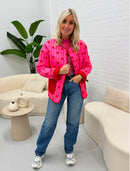 Gewatteerd hip jasje - Roze / Rood met hartjes