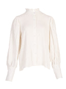 Blouse met pofmouw en grote manchet - Hartjes print - Offwhite - S/M