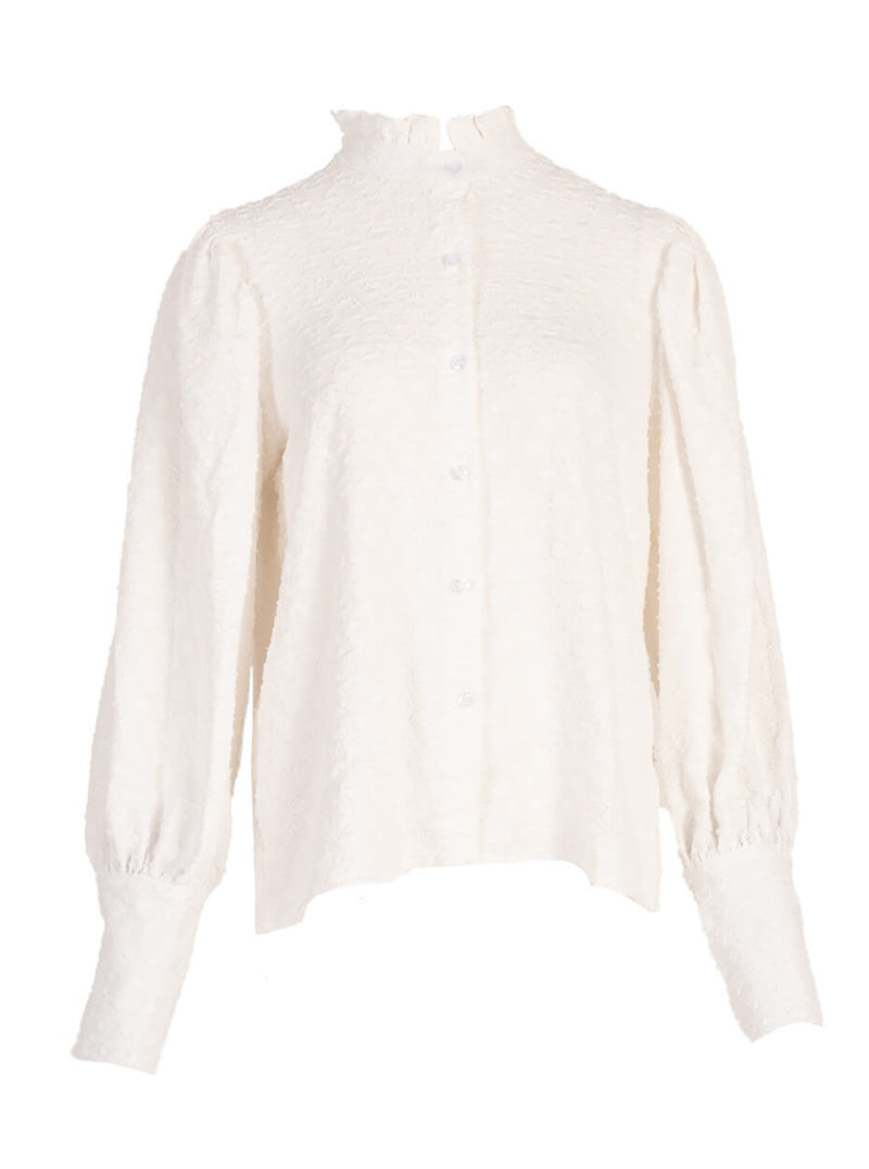 Blouse met pofmouw en grote manchet - Hartjes print - Offwhite - S/M