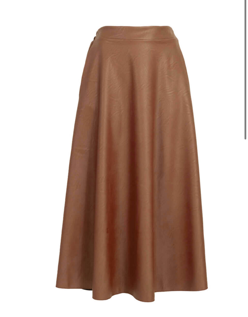 Rok A-lijn in leatherlook - Camel - Maat S/M