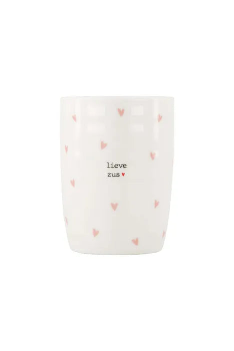 Zusss- Koffiemok Hartjes Lieve Zus - Wit/Roze