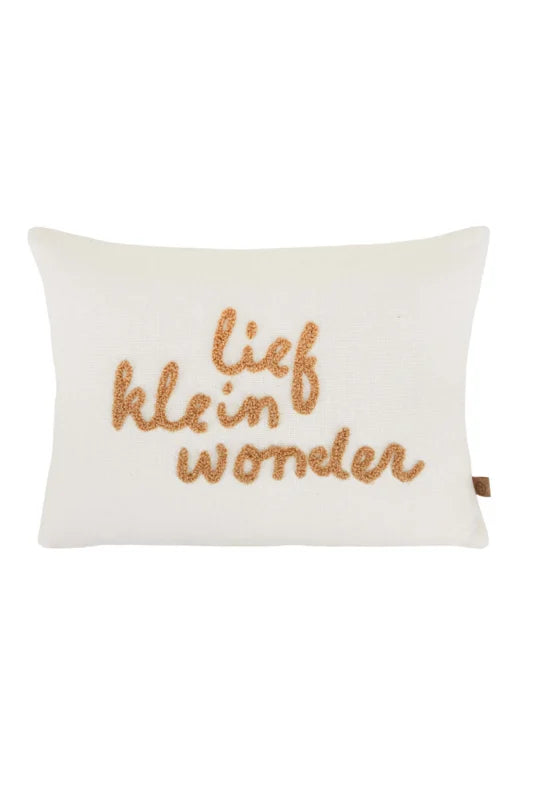 Zusss Kussen Lief klein wonder - 25x35cm - Wit/Camel