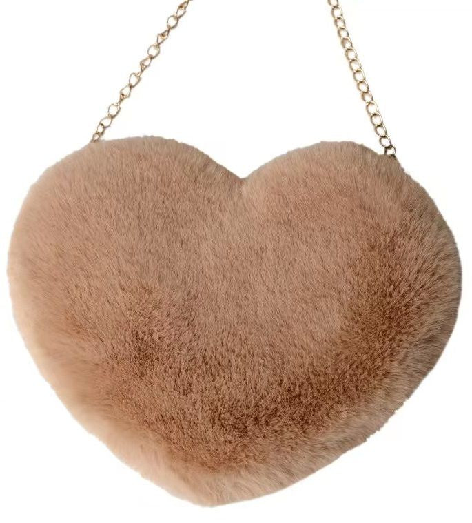 Fluffy Tas in vorm van een Hart met goudkleurig ketting / hengsel