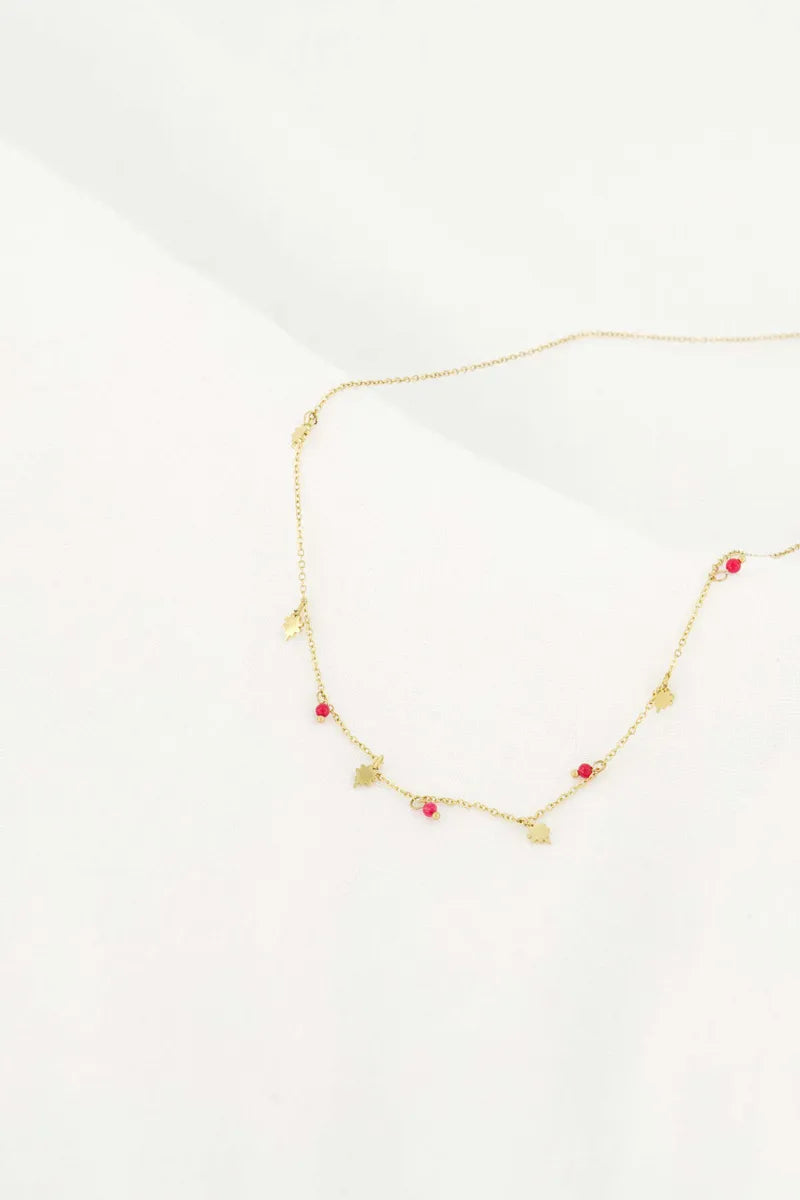 Zusss Ketting met klavertjes - Roze Rood