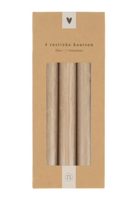 Zusss 4 Rustieke Kaarsen - 20cm - Kaki